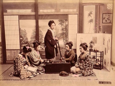 Hard at work at Geisha School, studying the art of Singing, circa 1880