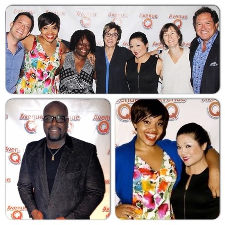 Top L-R: John Tartaglia, Carmen Ruby Floyd, Beverly Jenkins, Producer Robyn Goodman, Erin Quill, Phoebe Kreutz, Producer Kevin McCollum Lower Left Photo: Star of MEMPHIS: J. Bernard Calloway Lower Rt Photo: Carmen Ruby Floyd & Erin Quill
