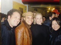 Jordan Gelber, Carmen Ruby Floyd, Lauren Bacall, Erin Quill backstage at Avenue Q